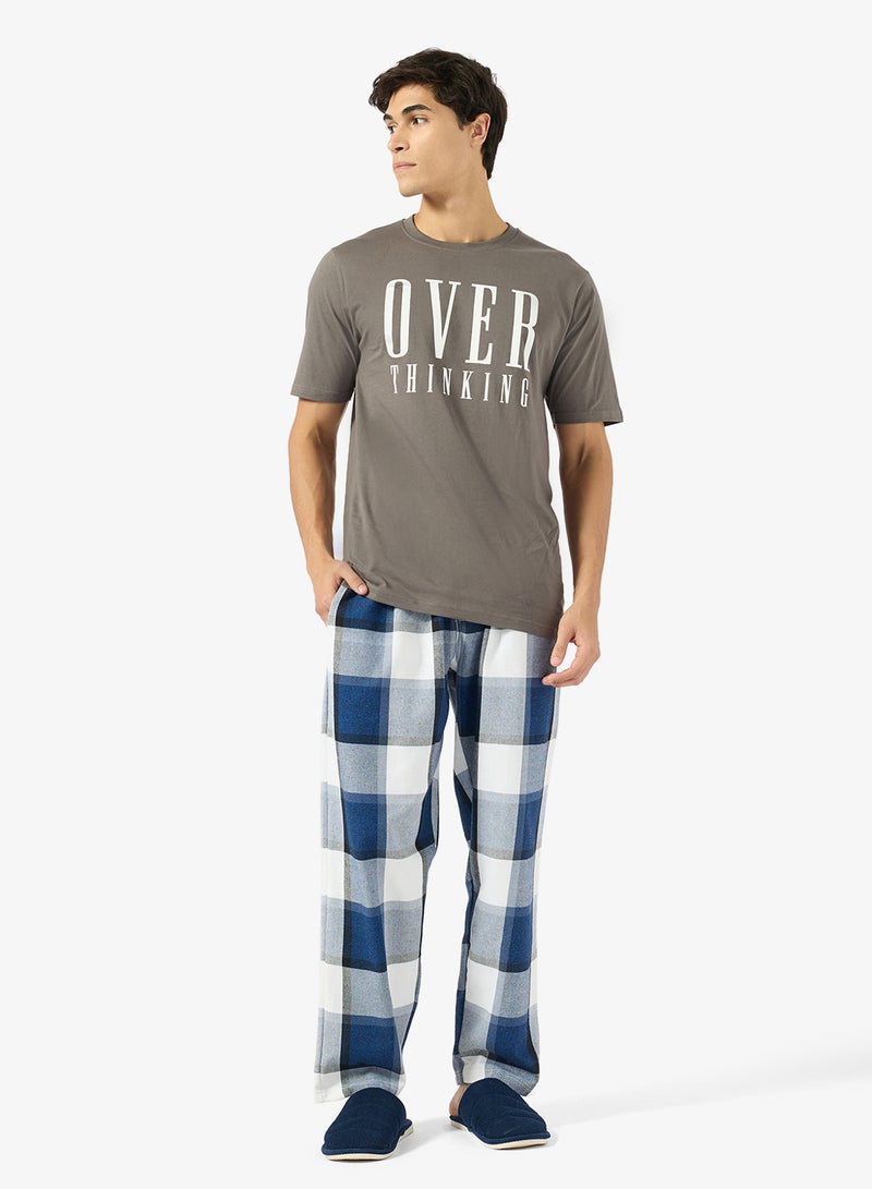 Seventy Five Printed Short Sleeve T-Shirt And Checked Pyjamas Set - Image 5